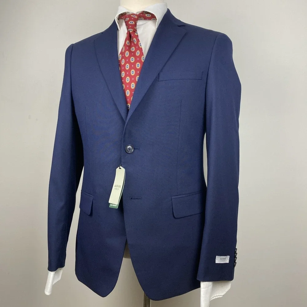 Alfani Mens Slim fit Suit Jacket Blazer 38 R Navy Blue Solid Stretch‎